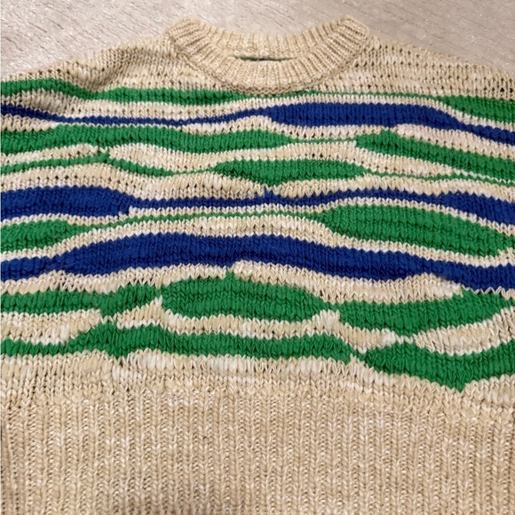 Aerie Green and Blue Crew Neck Sweater with Wavy Stripes - Picture 6 of 6